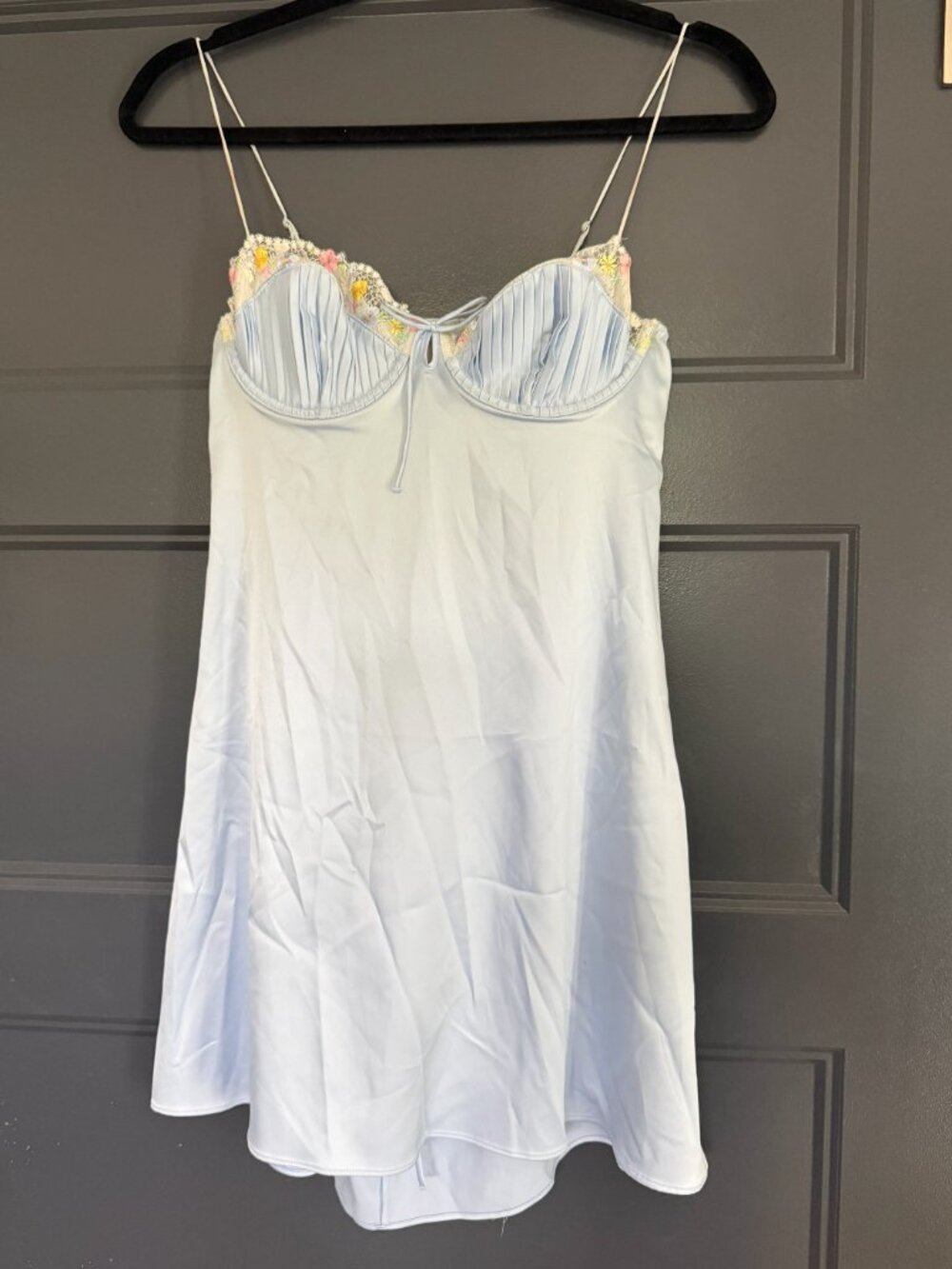 For Love and Lemons Blue Slip Dress Floral Detail - Picture 3 of 6